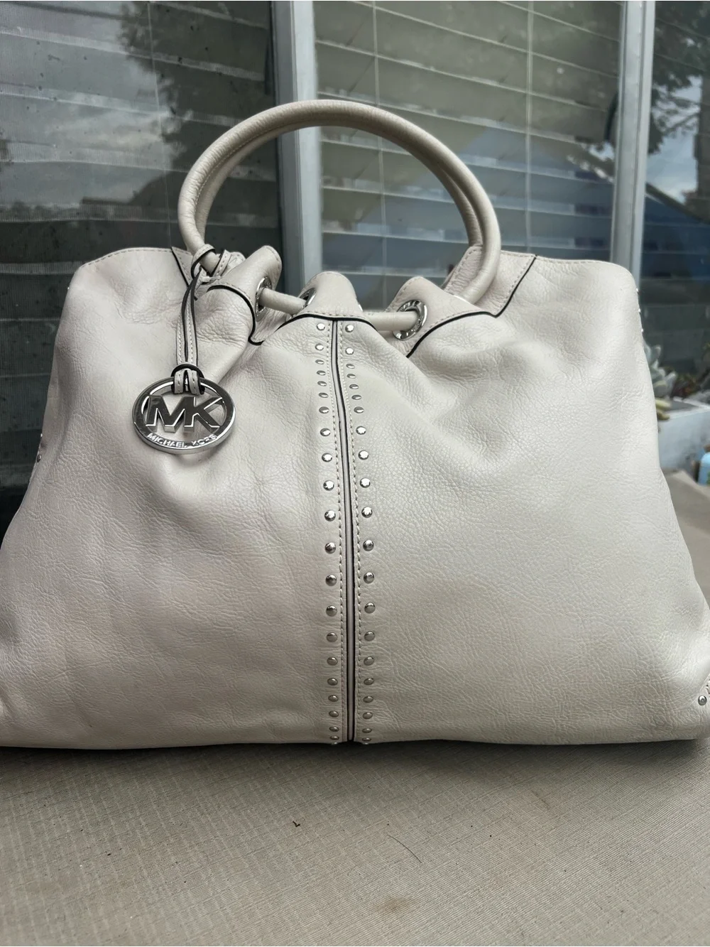 Michael Kors Cream Leather Stud-Trim Satchel